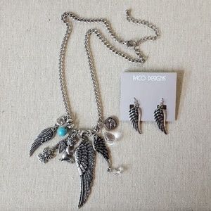 Paco Designs Jewelry - Antique Silver Angel Wing Necklace and Earring Set Paco Designs Jewelry - Antique Silver Angel Wing Necklace and Earring Set